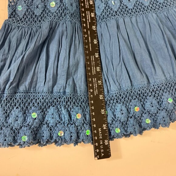 Boho Chic Broomstick Maxi Skirt By Elementz Size S Blue White Ombre Eyelet Sequi - Picture 9 of 16